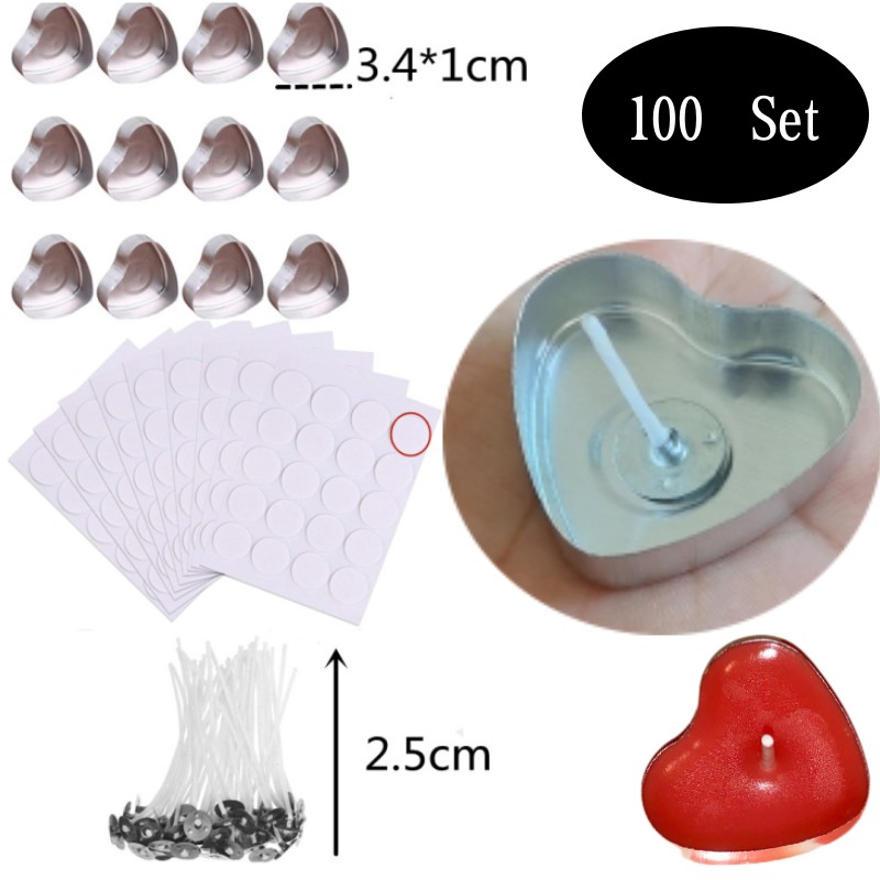 Candle Making Pot - 100 Sets Heart shaped Empty Aluminum