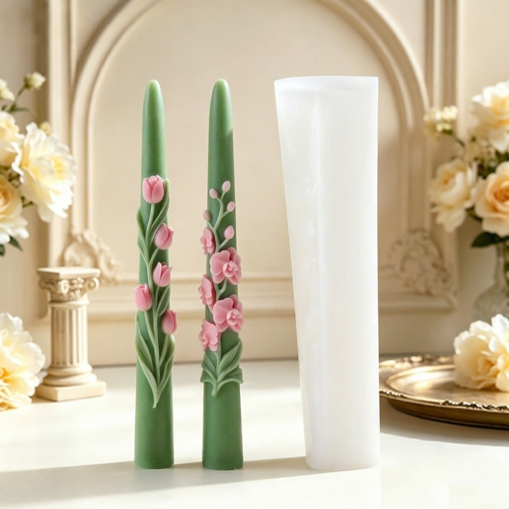 Soy Wax Pillar Blend - Long Pole Flower Taper Candle Silicone